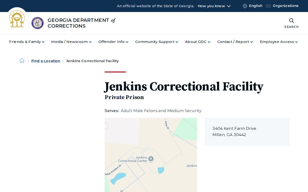 Georgia Department of Corrections listing for Jenkins Correctional Facility