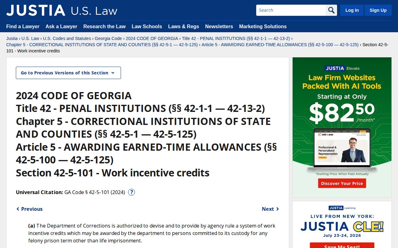 Georgia earned-time law for a Jenkins County projected release date