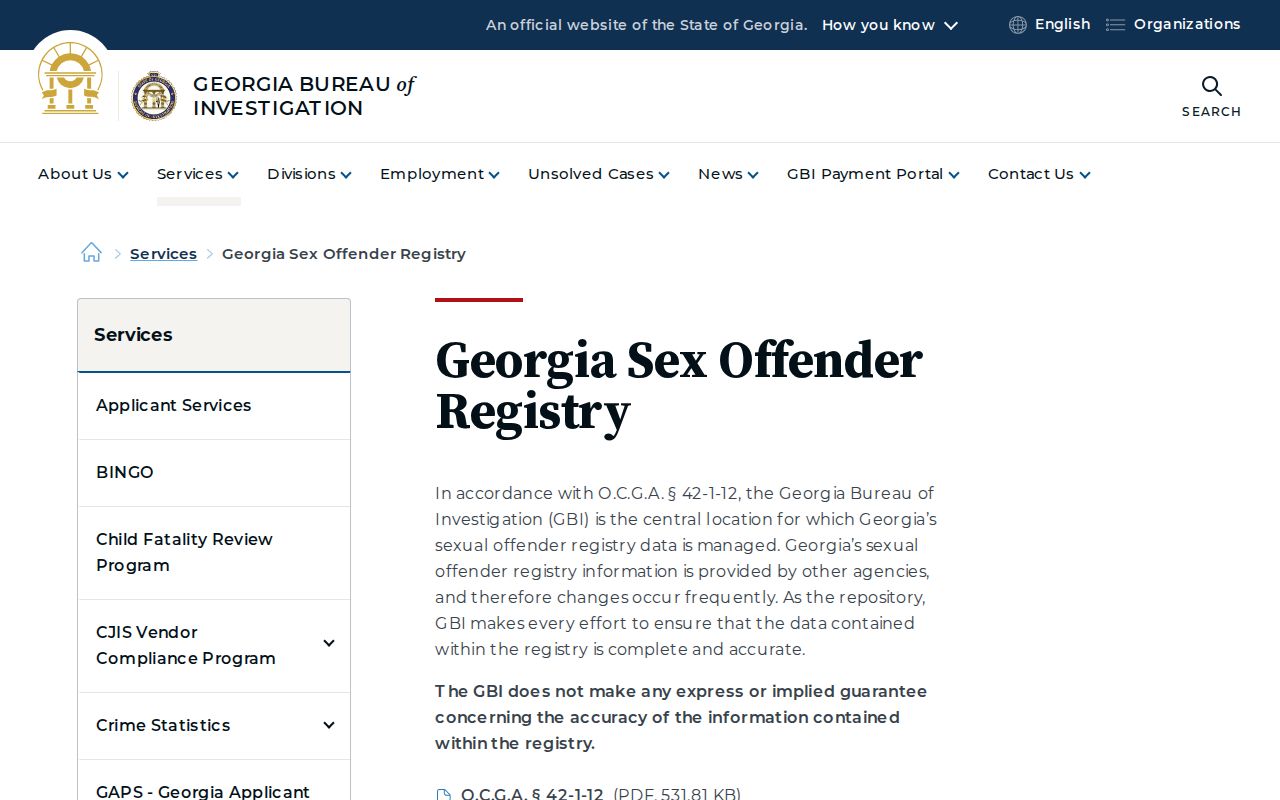 Georgia registry information for Jenkins County released inmate photo records