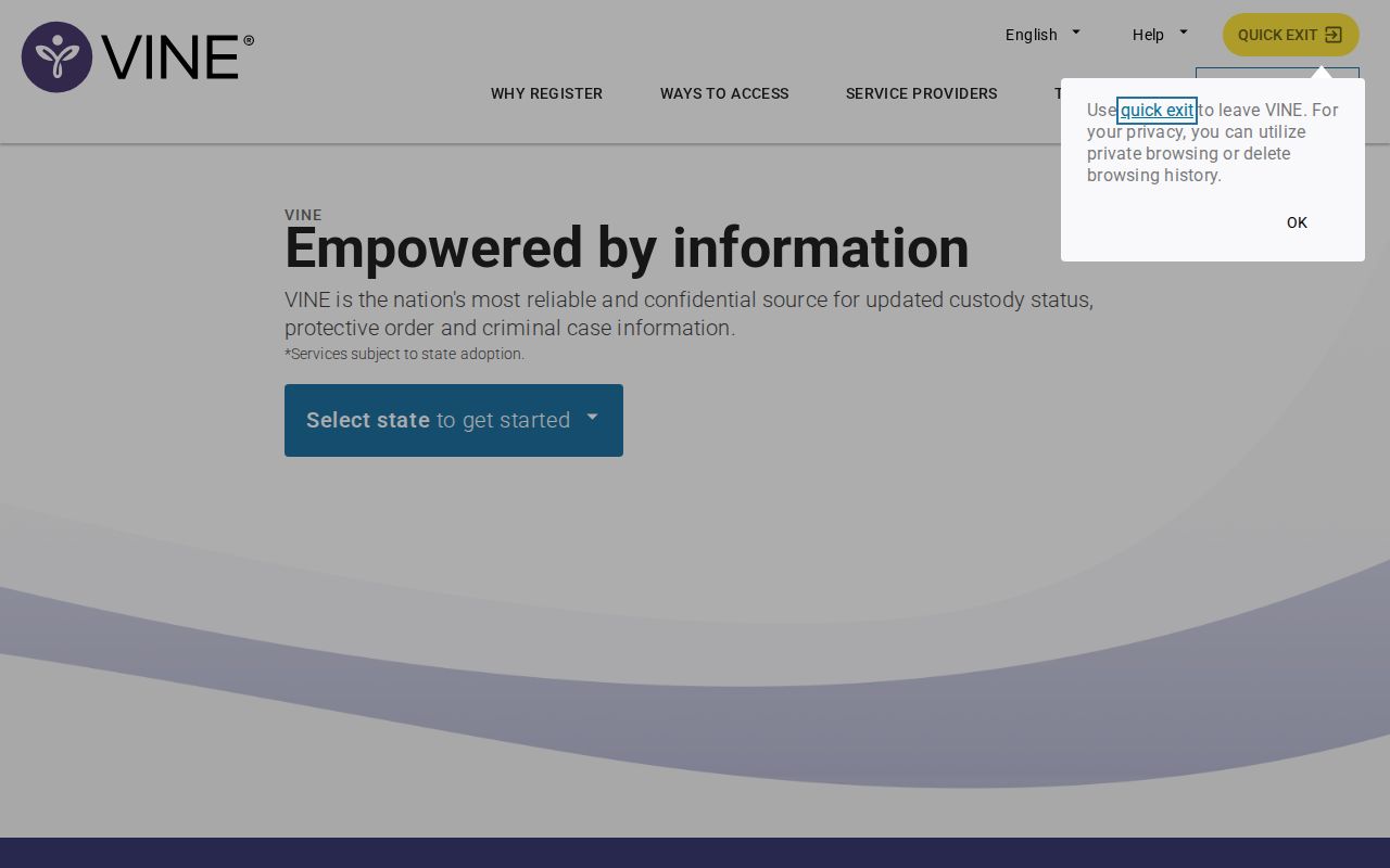 VINELink person search and notification registration interface